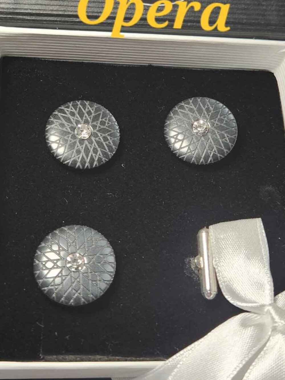 SADDLE BLANKET LINKS "OPERA" Black & Clear for Horse Show NUMBERS NEW in box